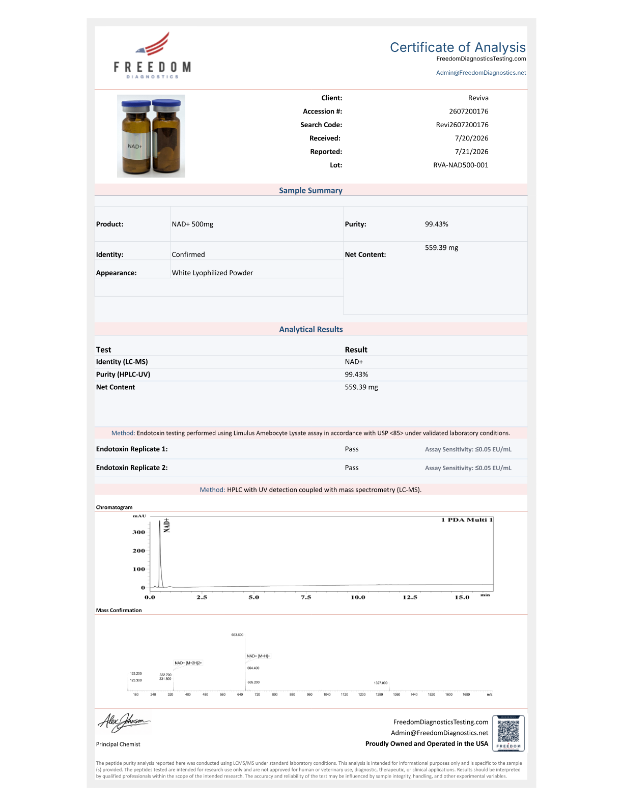 COA preview for NAD+ 500mg