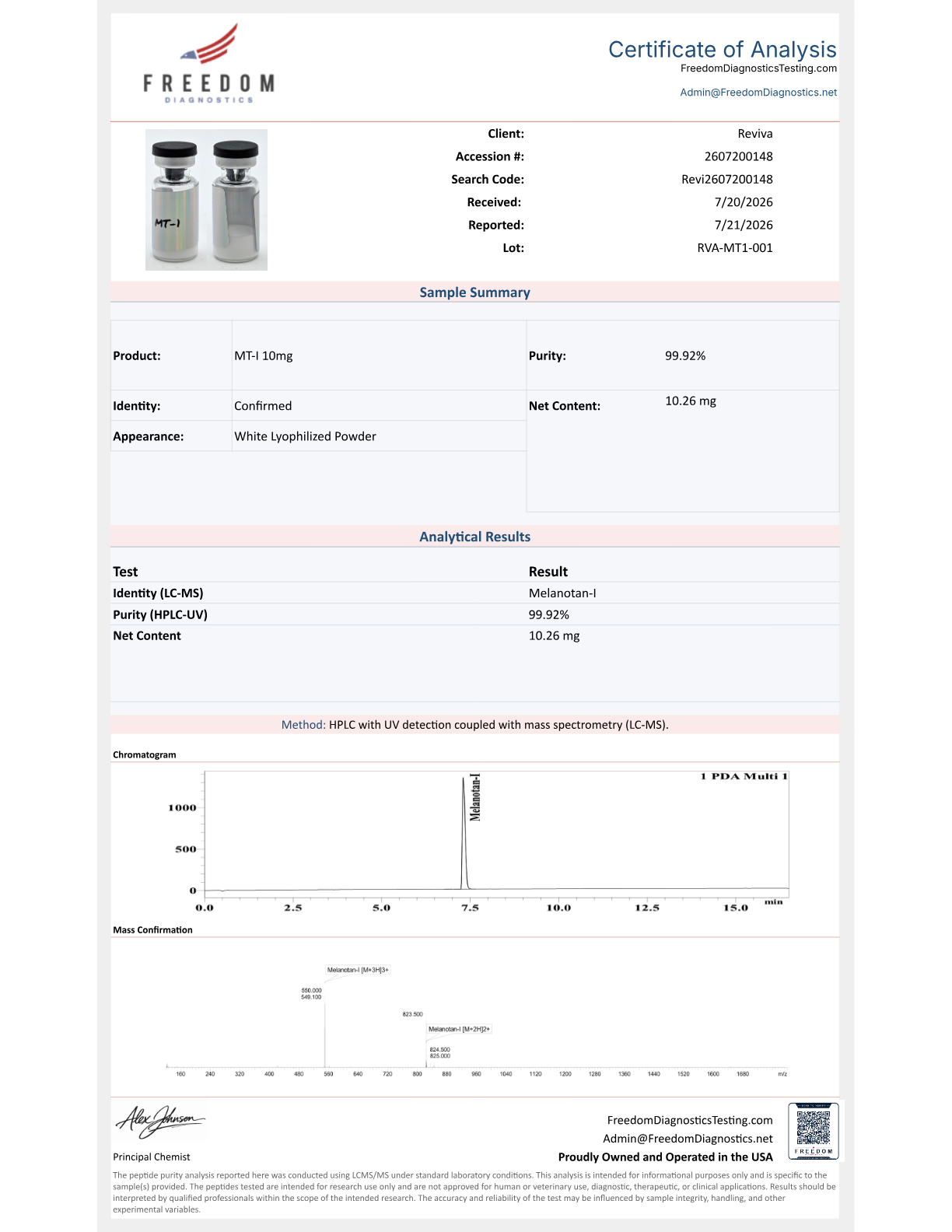 COA preview for Melanotan-1 10mg